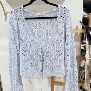 12th tribe Light Blue Crochet Knit Top